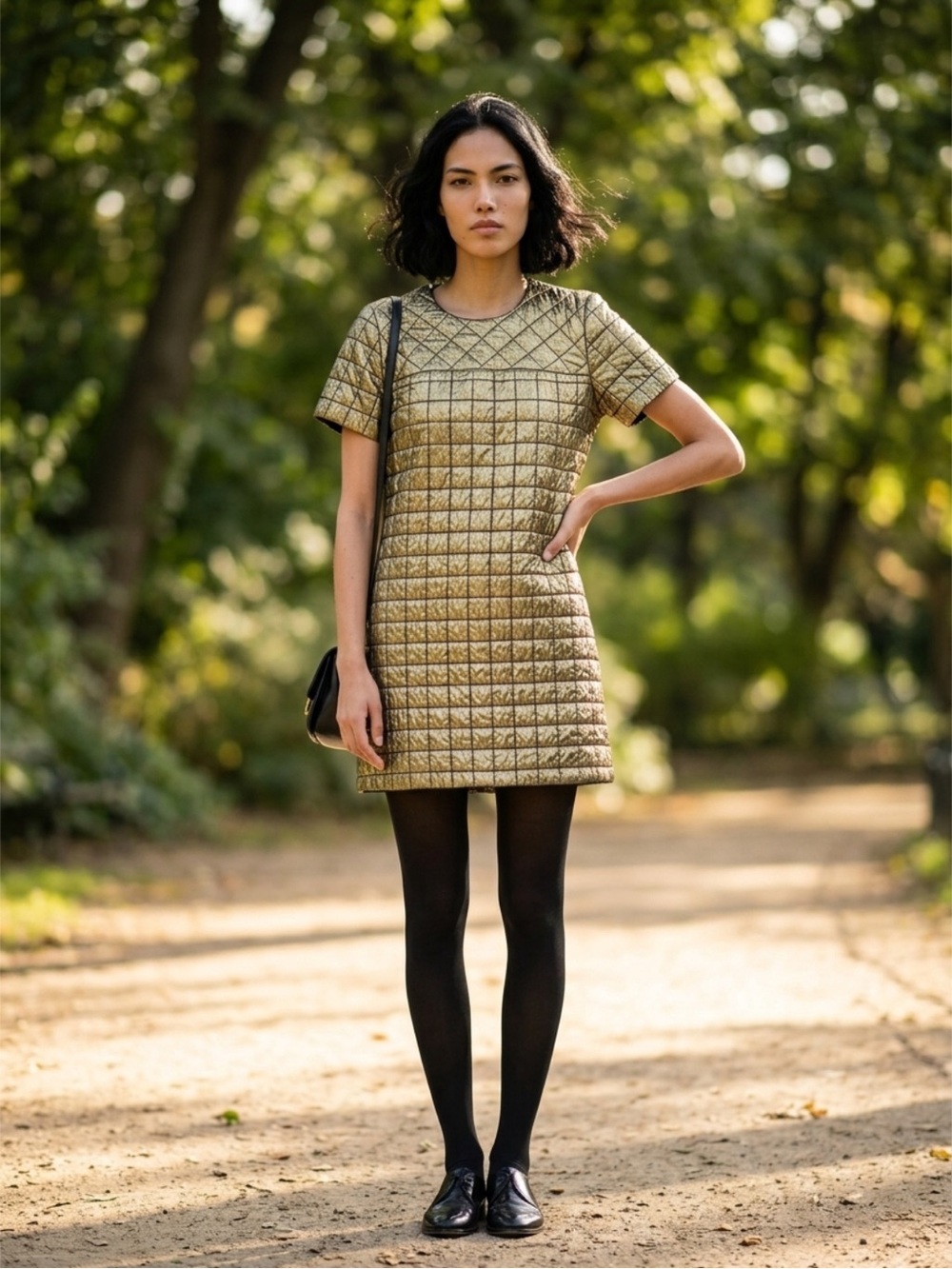 Anna Sui Gold Quilted Mini Dress
